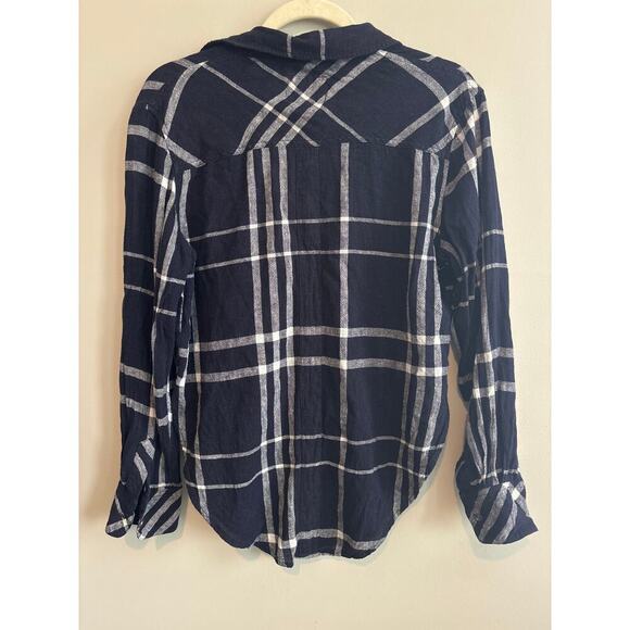 Rails X Free People Long Sleeve Button Down Plaid Shirt Size Small Blue White - Picture 7 of 7